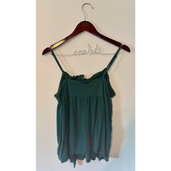 ELLE Size L Hunter Green Frilly Tank Top - Picture 2 of 4